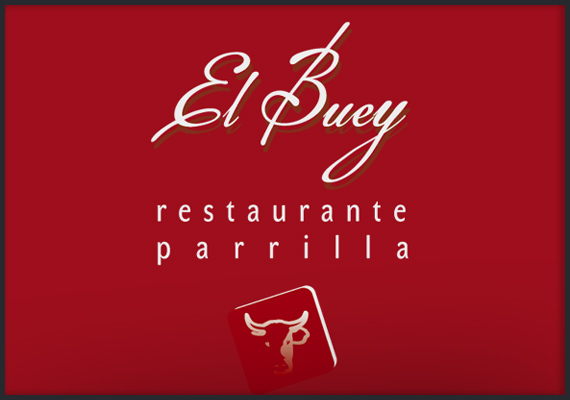 IMAGEN CORPORATIVA. Restaurante El Buey. Carta, merchandising. Decoración mobiliario (por adhesivado y horno a doble cristal e impresión digital)