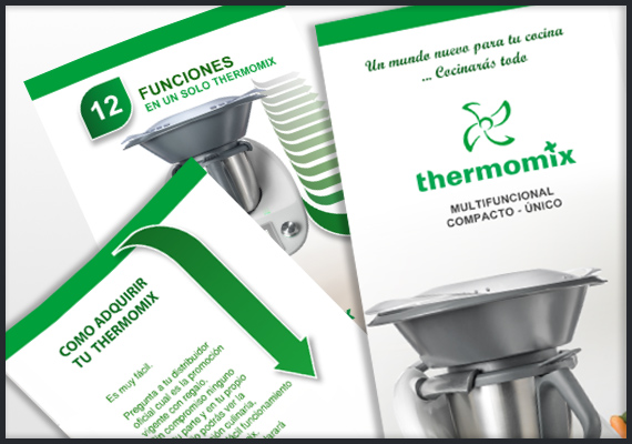 MAQUETACIÓN y diseño - Producto Thermomix - Folletos, Díptico, Tríptico para comercial de ventas. Tarjetas y otros trabajos a Thermomix